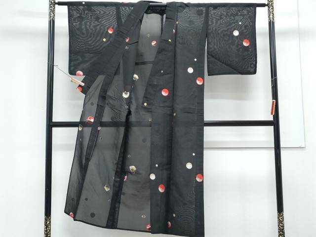 平和屋着物*夏物 小紋 紗 大小あられ 黒地 金糸 正絹 逸品 CABK9333th