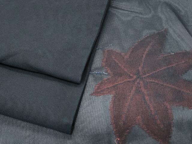 平和屋着物*夏物 小紋 紗 枝楓文 黒地 正絹 逸品 CABK9334th