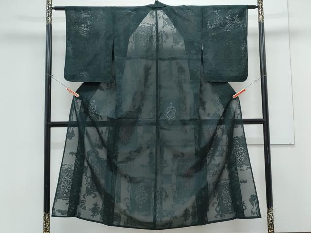 平和屋着物*夏物 小紋 紗 菱吉祥文 銀糸 正絹 逸品 CABK9335th