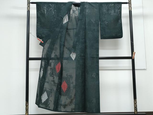 平和屋着物*夏物 小紋 紗 菱吉祥文 銀糸 正絹 逸品 CABK9335th