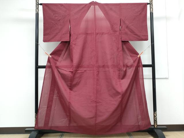 平和屋着物*夏物 色無地 笹紋紗 濃紅色 正絹 逸品 CABK9345th