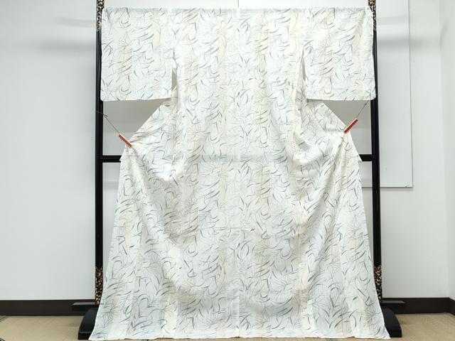 平和屋着物*夏物 小紋 紗 草葉文 ロング丈 洗える着物 CABK9355th
