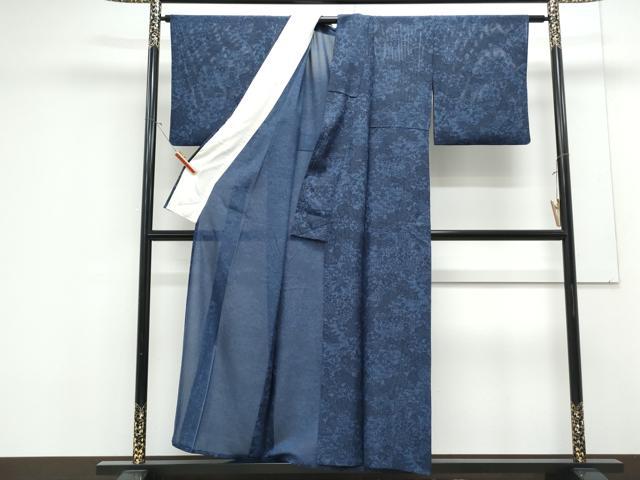 平和屋着物*夏物 小紋 絽 藍 型染め 草花文 正絹 逸品 CABK9380th