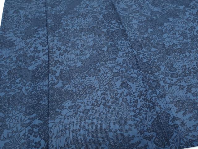 平和屋着物*夏物 小紋 絽 藍 型染め 草花文 正絹 逸品 CABK9380th