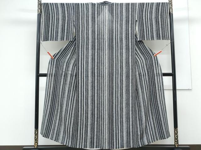 平和屋着物*夏物 小紋 縦絽 縞 黒地 正絹 逸品 CABK9426th