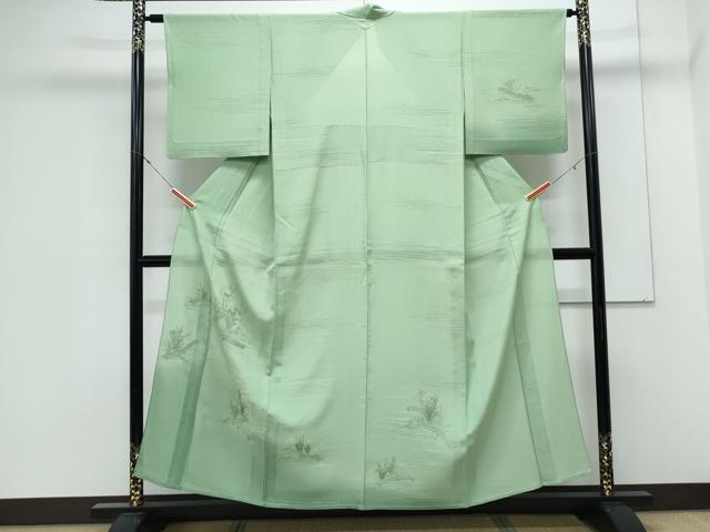 平和屋着物*夏物 訪問着 絽 総刺繍 草花文 暈し染め 反端付き 正絹 逸品 CABK9430th