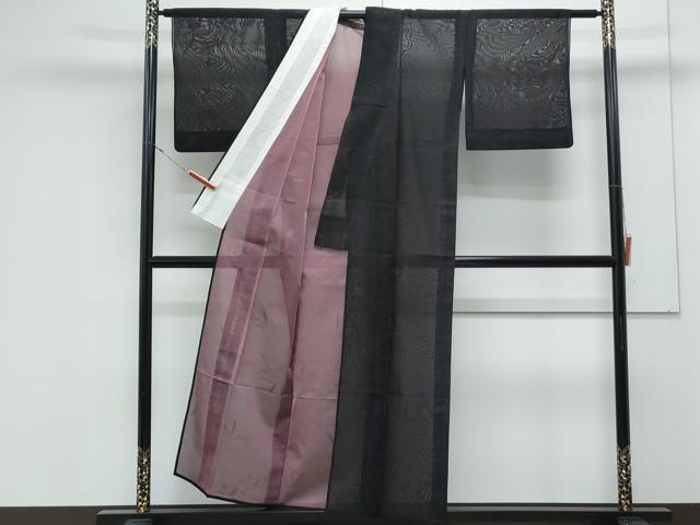 平和屋着物*夏物 小紋 紗 枝葉文 黒地 正絹 逸品 CABK9452th
