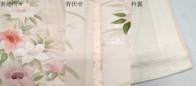 平和屋着物*夏物 訪問着 絽 手描き 草花文 暈し染め 銀彩 正絹 逸品 CABK9561th