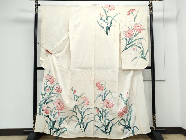 平和屋着物*夏物 小振袖 二尺袖 絽 草花文 銀彩 正絹 逸品 CABK9562th