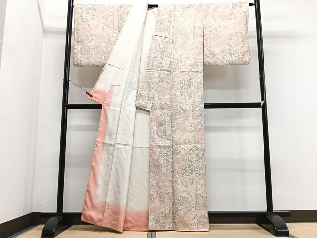 平和屋着物■上質な紬 花唐草文正絹 逸品 CABK9605xe