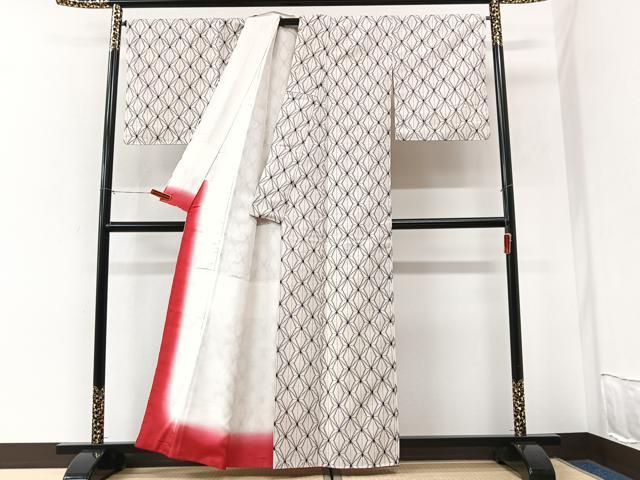 平和屋着物■上質な紬 麻の葉文様 正絹 逸品 CABK9617xe