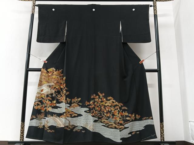 平和屋着物■豪華黒留袖 駒刺繍 風景文 金彩 正絹 逸品 CABK9639xe