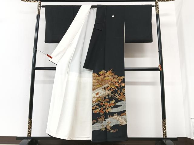 平和屋着物■豪華黒留袖 駒刺繍 風景文 金彩 正絹 逸品 CABK9639xe