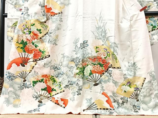 平和屋着物■豪華振袖 駒刺繍 扇面花文 金彩 正絹 逸品 CABK9666xe