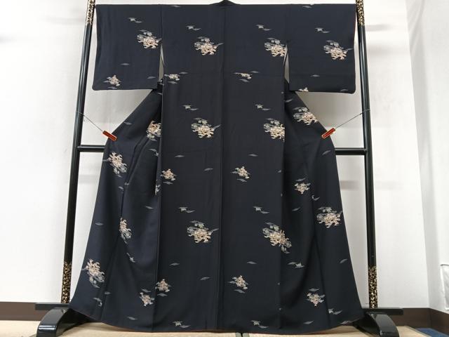 平和屋着物■上質な小紋 風景文 黒地 正絹 逸品 CABK9670xe