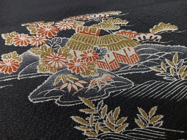 平和屋着物■上質な小紋 風景文 黒地 正絹 逸品 CABK9670xe