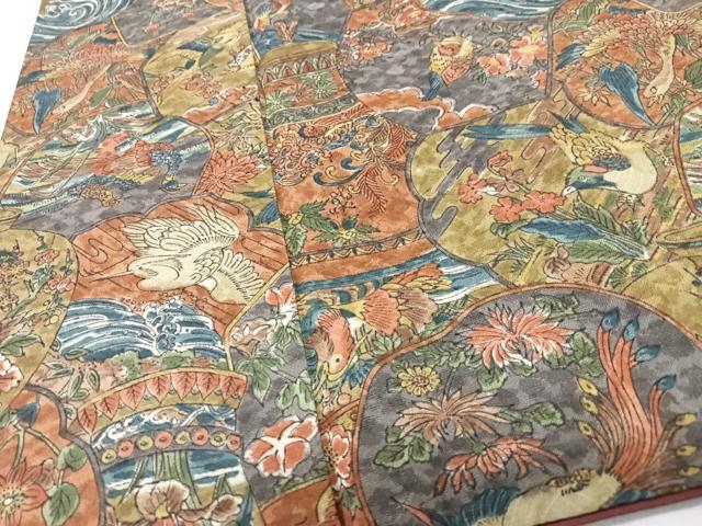 平和屋着物■上質な小紋 陶器立波花鳥文 正絹 逸品 CABK9671xe