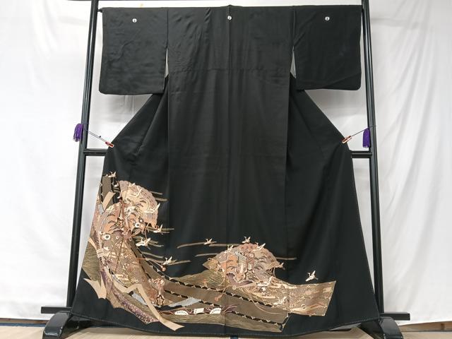 平和屋着物■豪華黒留袖 束ね熨斗飛鶴御所車花文 金彩 正絹 逸品 CABK9689xe