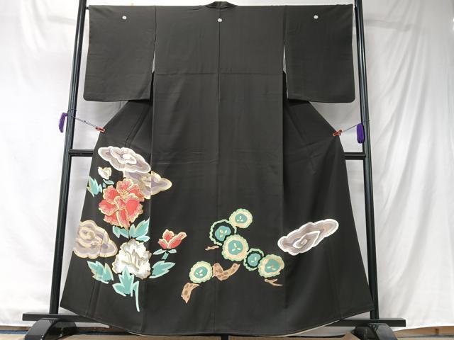 平和屋着物■豪華黒留袖 駒刺繍 草花文 金彩 正絹 逸品 CABK9691xe