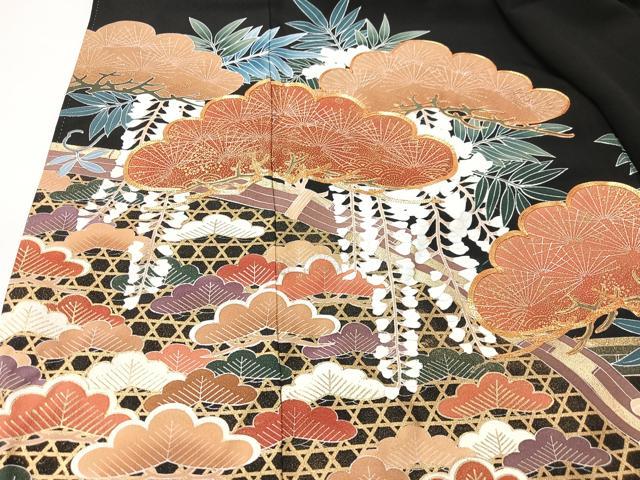 平和屋着物■豪華黒留袖 作家物 駒刺繍 枝松文 金彩 正絹 逸品 CABK9692xe