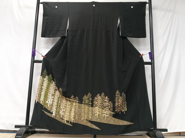 平和屋着物■豪華黒留袖 刺繍 樹林文 金彩 正絹 逸品 CABK9694xe