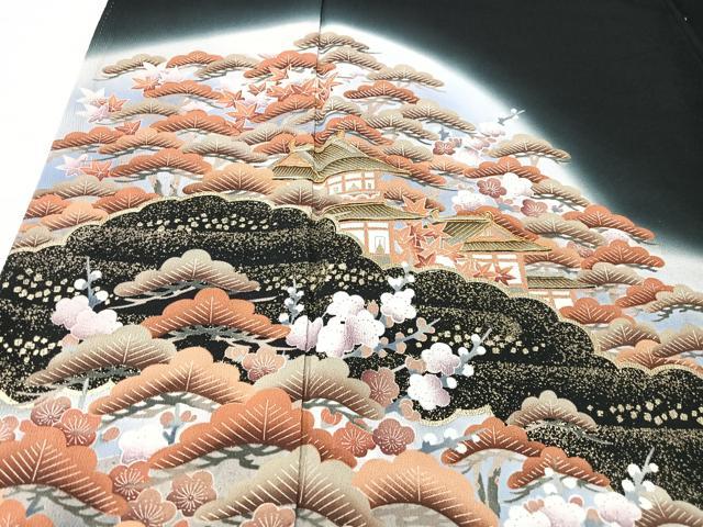 平和屋着物■豪華黒留袖 作家物 駒刺繍 風景松文 暈し染め 金彩 まるやま扱い 正絹 逸品 CABK9695xe