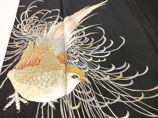 平和屋着物■豪華黒留袖 総刺繍 尾長鳥 金銀糸 正絹 逸品 CABK9696xe