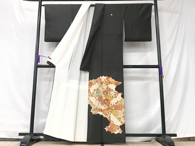 平和屋着物■豪華黒留袖 駒刺繍 松皮菱草花文 金彩 正絹 逸品 CABK9698xe