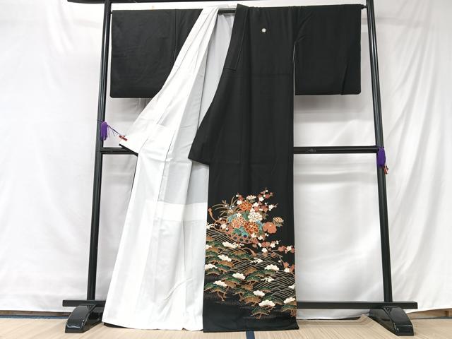 平和屋着物■豪華黒留袖 花篭 浜松文 金彩 正絹 逸品 CABK9699xe