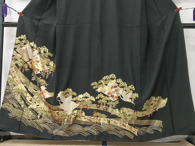 平和屋着物■豪華黒留袖 駒刺繍 飛鶴浜松文 金彩 正絹 逸品 CABK9700xe