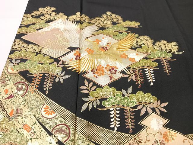平和屋着物■豪華黒留袖 駒刺繍 飛鶴浜松文 金彩 正絹 逸品 CABK9700xe