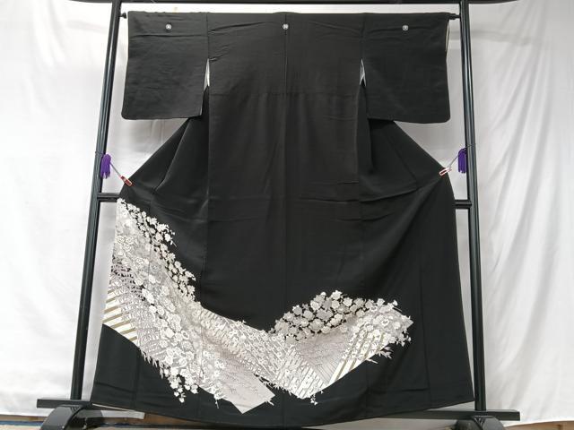 平和屋着物■豪華黒留袖 刺繍 枝垂れ花文 銀彩 正絹 逸品 CABK9702xe