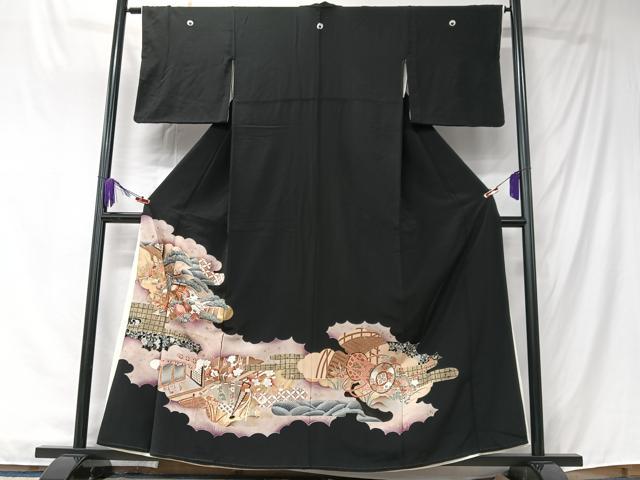平和屋着物■豪華黒留袖 御所車花文 暈し染め 金彩 正絹 逸品 CABK9704xe