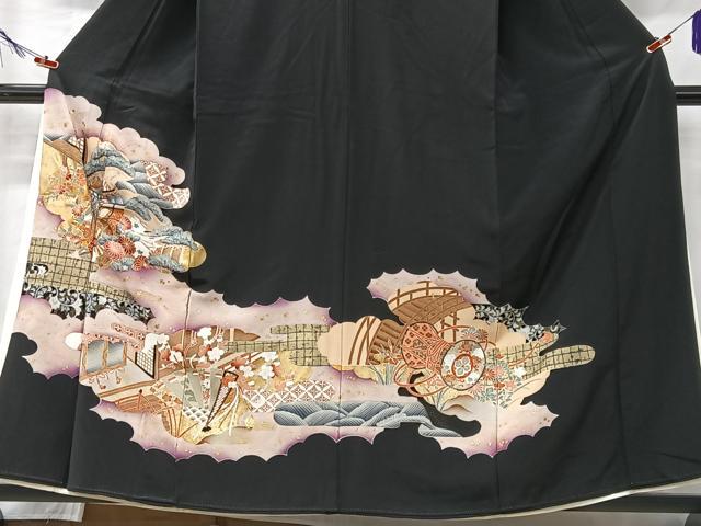 平和屋着物■豪華黒留袖 御所車花文 暈し染め 金彩 正絹 逸品 CABK9704xe