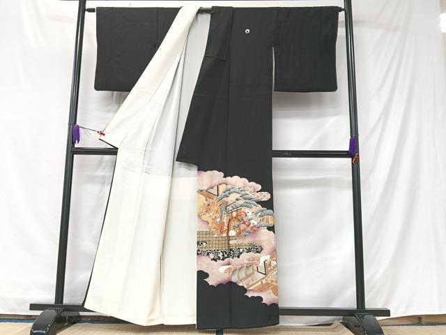 平和屋着物■豪華黒留袖 御所車花文 暈し染め 金彩 正絹 逸品 CABK9704xe