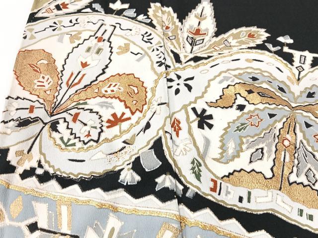 平和屋着物■豪華黒留袖 駒刺繍 更紗花文 金彩 正絹 逸品 CABK9708xe