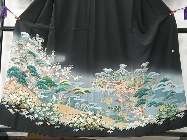 平和屋着物■豪華黒留袖 作家物 風景花鳥文 暈し染め 正絹 逸品 CABK9716xe