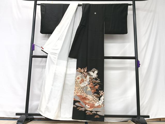 平和屋着物■豪華黒留袖 駒刺繍 飛鶴吉祥花文 金彩 正絹 逸品 CABK9718xe
