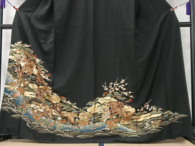 平和屋着物■豪華黒留袖 立波吉祥花文 金彩 正絹 逸品 CABK9719xe