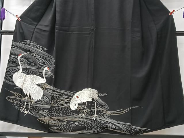 平和屋着物■豪華黒留袖 刺繍 群れ鶴 金銀糸 正絹 逸品 CABK9720xe