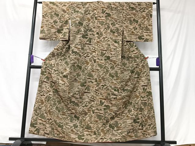 平和屋着物■上質な紬 型染め 風景文 正絹 逸品 CABK9734xe