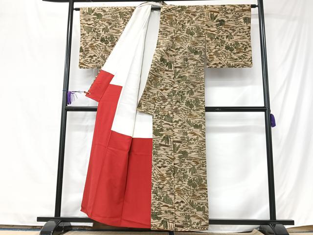 平和屋着物■上質な紬 型染め 風景文 正絹 逸品 CABK9734xe