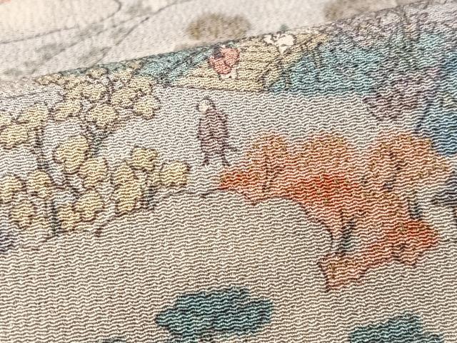 平和屋着物■上質な小紋 人物風景文 鬼しぼ縮緬 正絹 逸品 未使用 CABK9736xe