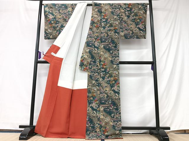 平和屋着物■上質な小紋 芝草花文 鬼しぼ縮緬 やまと誂製 正絹 逸品 CABK9797xe