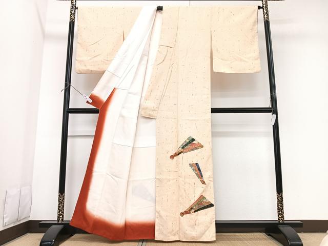 平和屋着物■上質な紬 切嵌 扇文 正絹 逸品 CABK9831xe