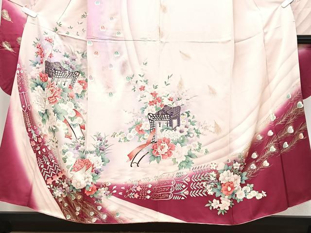 平和屋着物■豪華振袖 刺繍 御所車孔雀花文 暈し染め 金彩 正絹 逸品 CABK9849xe