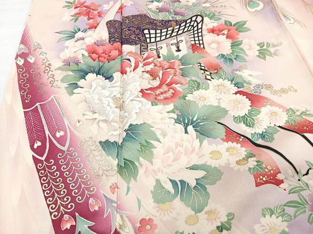 平和屋着物■豪華振袖 刺繍 御所車孔雀花文 暈し染め 金彩 正絹 逸品 CABK9849xe