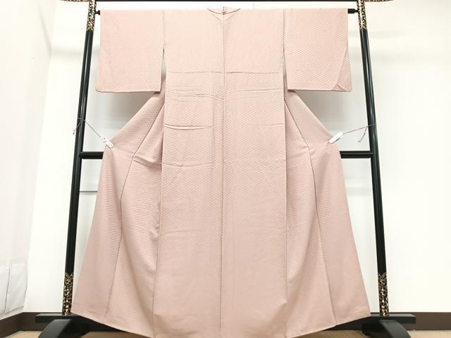 平和屋着物■上質な色無地 菱地紋 水柿色 正絹 逸品 CABK9853xe