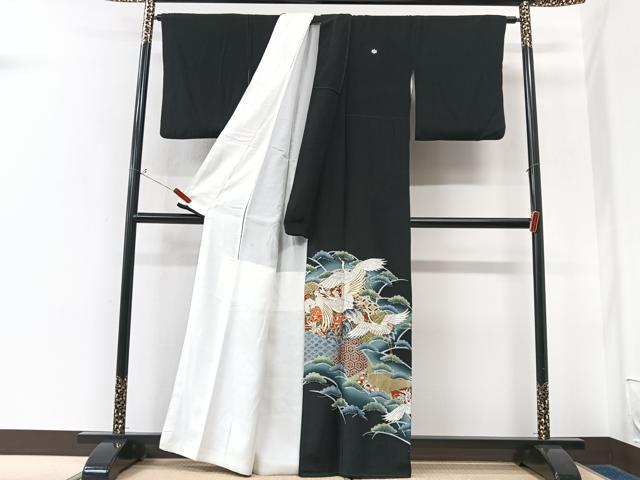 平和屋着物■豪華黒留袖 駒刺繍 飛鶴花文 暈し染め 金彩 正絹 逸品 CABK9865xe