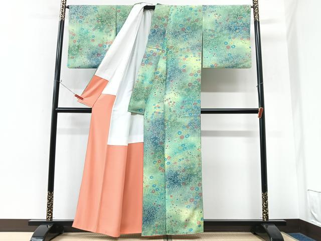 平和屋着物■上質な小紋 草花文 暈し染め 正絹 逸品 CABK9866xe